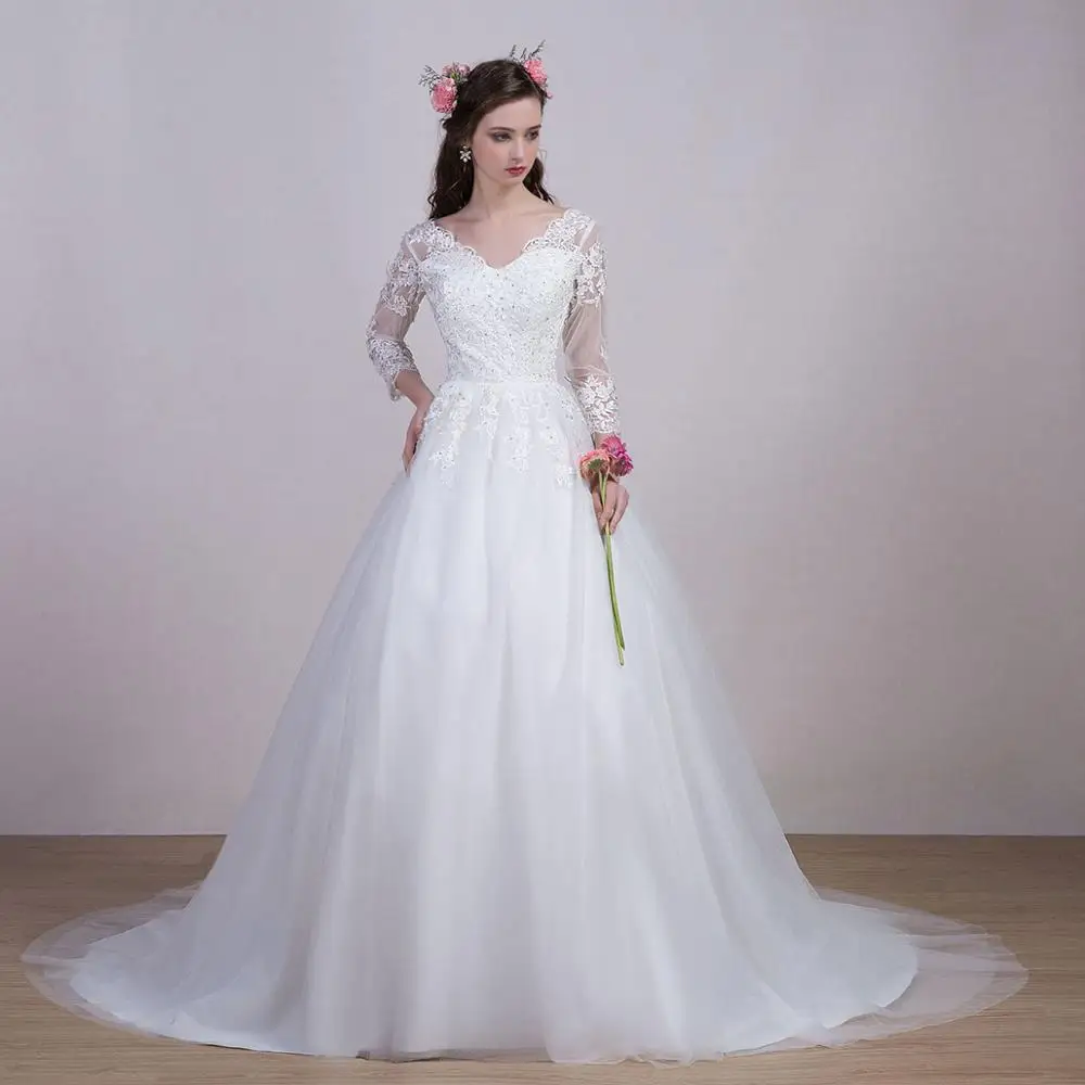 Long V-Neck Beach Wedding Dress Elegant Factory Price Cheap Tulle Low Cut 3/4 Sleeves Appliques Beaded Lace Up Bridal Gown #560
Long V-Neck Beach Wedding Dress Elegant Factory Price Cheap Tulle Low Cut 3/4 Sleeves Appliques Beaded Lace Up Bridal Gown #560