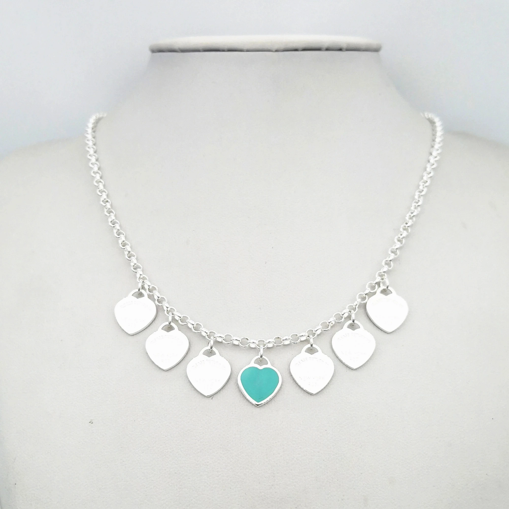 

S925 colgante de corazón de esmalte azul para mujer, collar O de plata esterlina, joyería de lujo, moda clásica