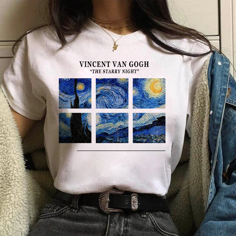 Vintage Van Gogh Starry Night Graphic t shirt women Retro Aesthetic oil painting T-shirt Ulzzang funny Mona Lisa Art David Tops
Vintage Van Gogh Starry Night Graphic t shirt women Retro Aesthetic oil painting T-shirt Ulzzang funny Mona Lisa Art David Tops