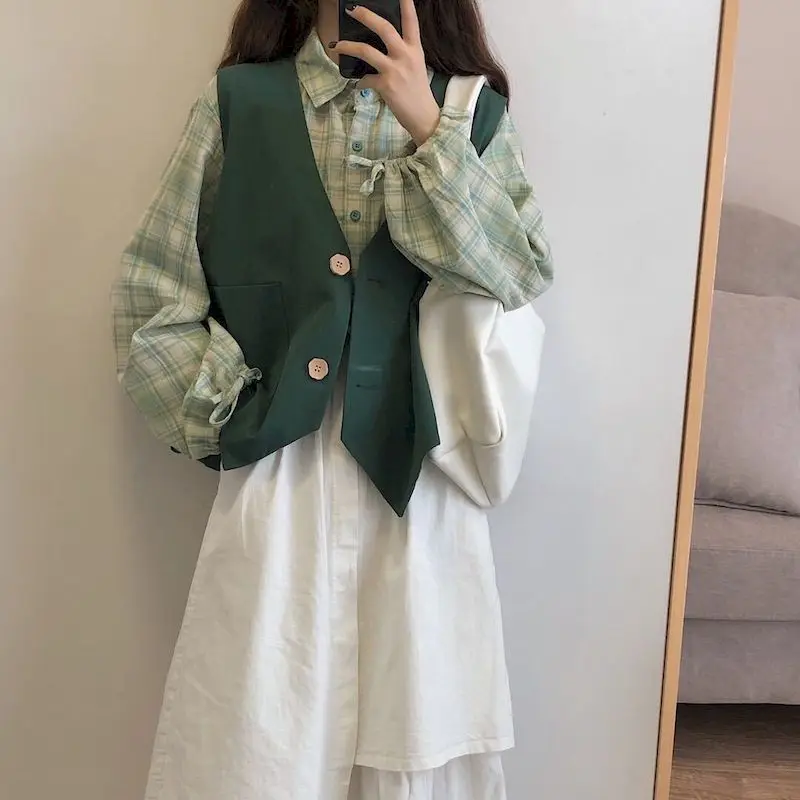 Fall 2021 Fashion Two Piece Set For Women Casual Suit Vest Design Shirt Solid Color Skirt Preppy Style Korean Fashion Clothing
Fall 2021 Fashion Two Piece Set For Women Casual Suit Vest Design Shirt Solid Color Skirt Preppy Style Korean Fashion Clothing