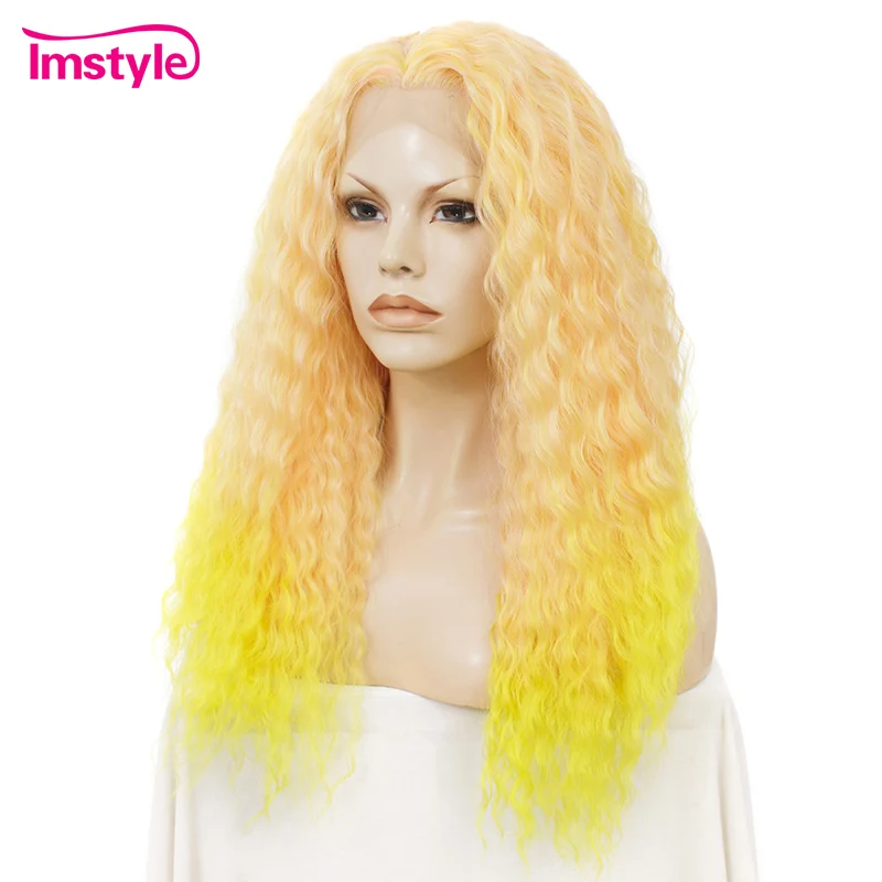 Imstyle Yellow Orange Wigs For Women Red Curly Synthetic Lace Front Wig Heat Resistant Fiber Two Tone Cosplay Party | Шиньоны и парики