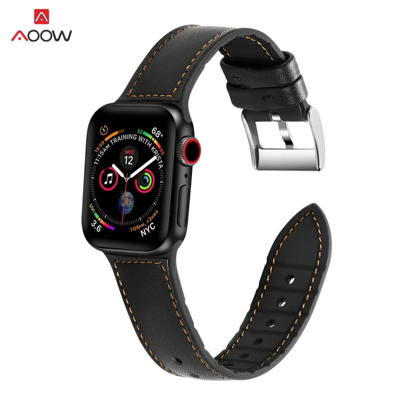AOOW силиконовый ремешок для часов из натуральной кожи Apple Watch 38 мм 40 42 44 iWatch 1 2 3 4 на