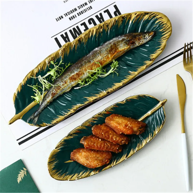 Luxury Ceramic Platter Storage Tray with Glod Rim Green Leaf Glod Feather Jewelry Makeup Brush Storage Decorative Sushi Plate
Luxury Ceramic Platter Storage Tray with Glod Rim Green Leaf Glod Feather Jewelry Makeup Brush Storage Decorative Sushi Plate
