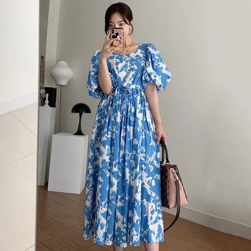 Spring Summer Ladies Long Maxi Korean Printing Square Collar Lace up Back Puff Sleeve A Line Dress YOU214
Spring Summer Ladies Long Maxi Korean Printing Square Collar Lace up Back Puff Sleeve A Line Dress YOU214