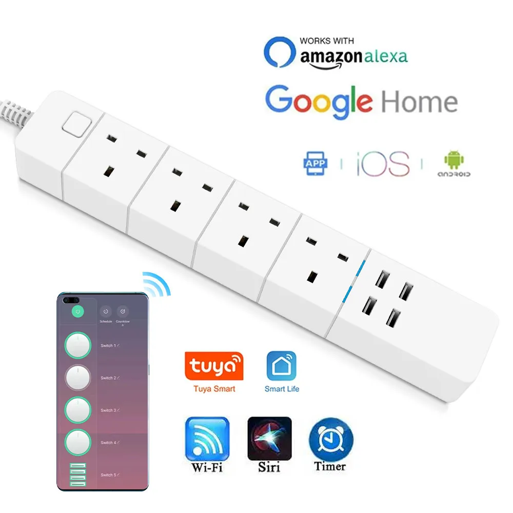 Wifi Smart power strip 4 Uk works with alexa googlehome multi plug four takes 4 AC Socket 4 USB voice contro
Wifi Smart power strip 4 Uk works with alexa googlehome multi plug four takes 4 AC Socket 4 USB voice contro