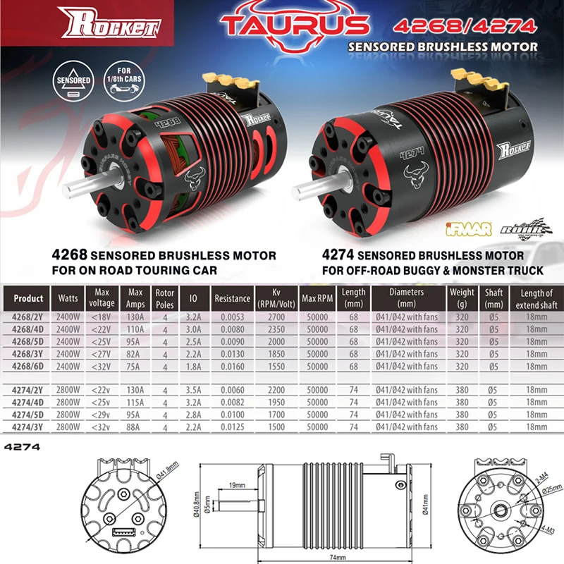 Бесщеточный двигатель SURPASS HOBBY Rocket 4274 4268 V2 1/8 кв для радиоуправляемого автомобиля |