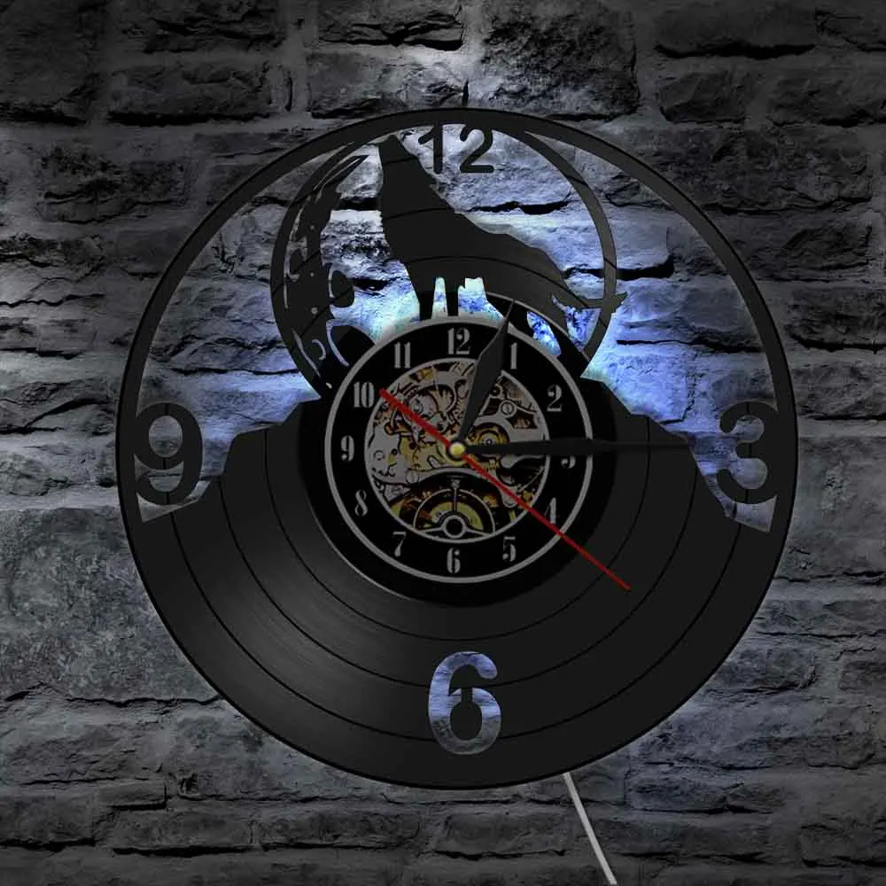

Настенные часы с изображением волка на всю луну, виниловые украшения с животными в современном стиле, декор для гостиной