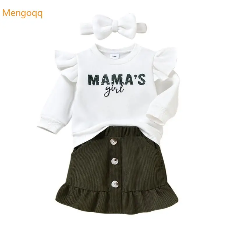 Baby Girls Spring Full Sleeve Letter Ruched Top T-shirts Solid Button Skirt Headband Young Children Kids Clothes Set 3pcs 3M-3Y
Baby Girls Spring Full Sleeve Letter Ruched Top T-shirts Solid Button Skirt Headband Young Children Kids Clothes Set 3pcs 3M-3Y