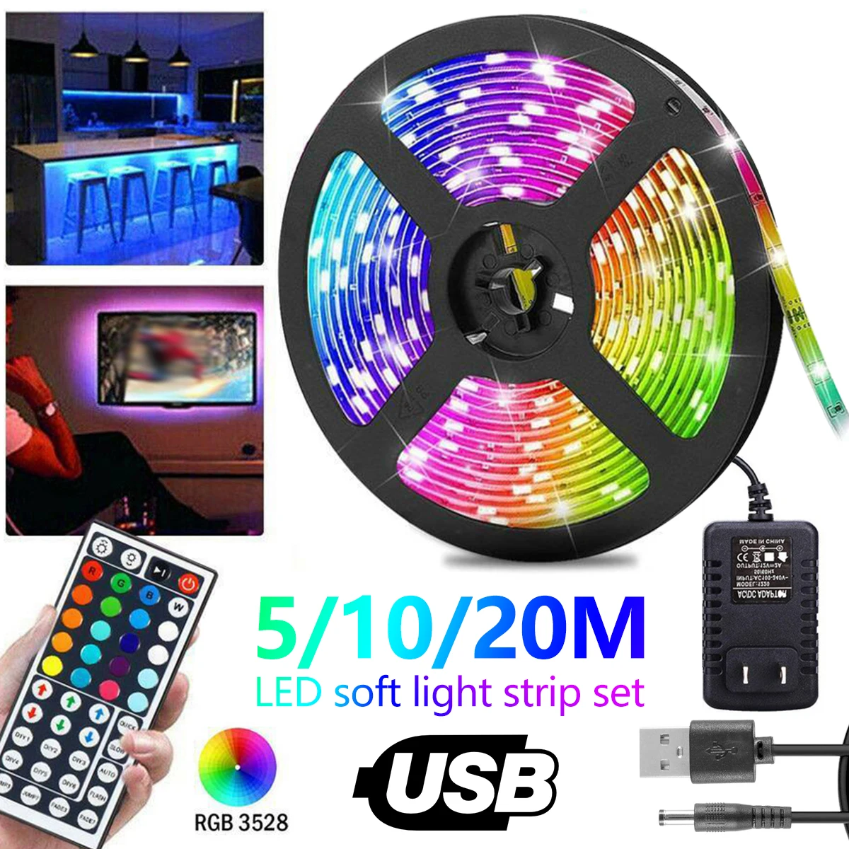5M/10M/20M LED Light Strip SMD3528 IP22 RGB Light Strip LED Light Flexible Light Remote Control + Adapter Home Decoration Christ 
5M/10M/20M LED Light Strip SMD3528 IP22 RGB Light Strip LED Light Flexible Light Remote Control + Adapter Home Decoration Christ