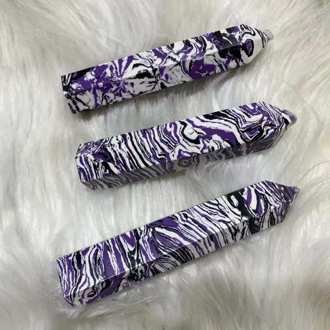 

Natural purple zebra stone crystal spire quartz obelisk wand healing stone room decoration home gemstone gift aquarium 8-12 cm