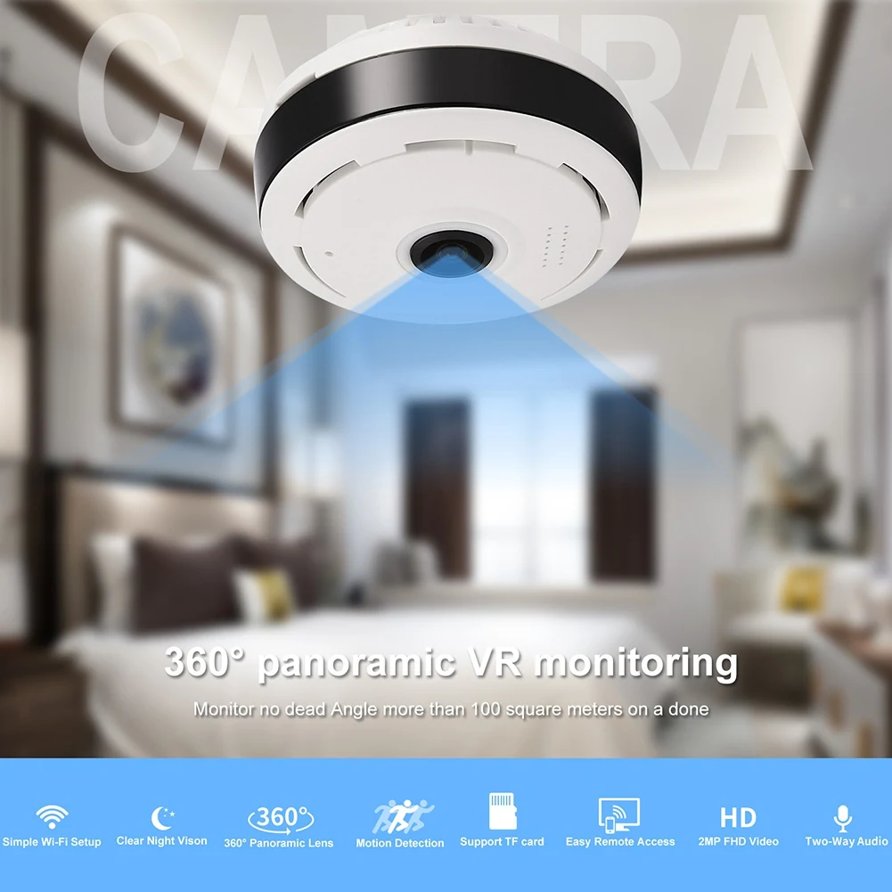 FishEye Wireless IP Camera 1080P Home Security Camcorder 360° Mini Wifi Panorama Camera Night Vision 2-way Voice In Mic&Speaker
FishEye Wireless IP Camera 1080P Home Security Camcorder 360° Mini Wifi Panorama Camera Night Vision 2-way Voice In Mic&Speaker