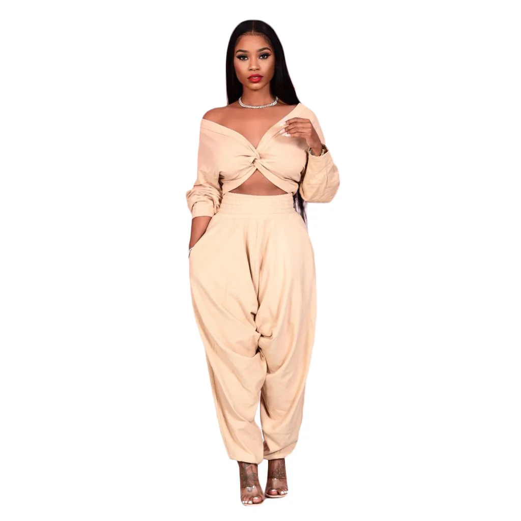 Sexy Women Two Piece Set V Neck Long Sleeve Cop Tops + Long Harem Pants Trousers Female Clothing Outfits
Sexy Women Two Piece Set V Neck Long Sleeve Cop Tops + Long Harem Pants Trousers Female Clothing Outfits