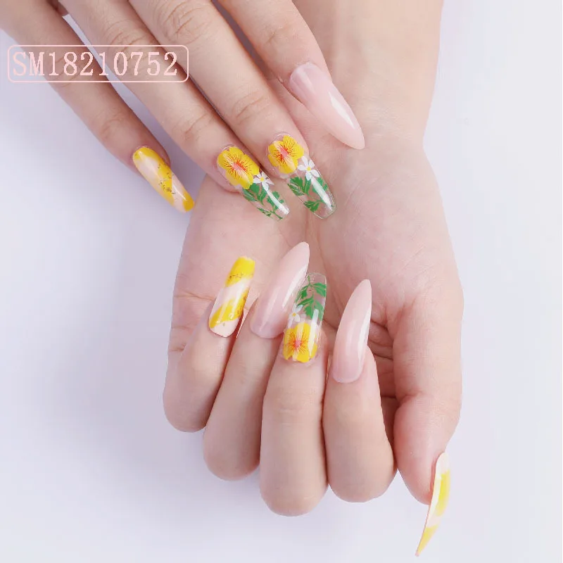 24pcs Yellow Chrysanthemum Nail Patch Glue Type Removable Long Paragraph Fashion Manicure Save Time False Nail Patch DL 
24pcs Yellow Chrysanthemum Nail Patch Glue Type Removable Long Paragraph Fashion Manicure Save Time False Nail Patch DL