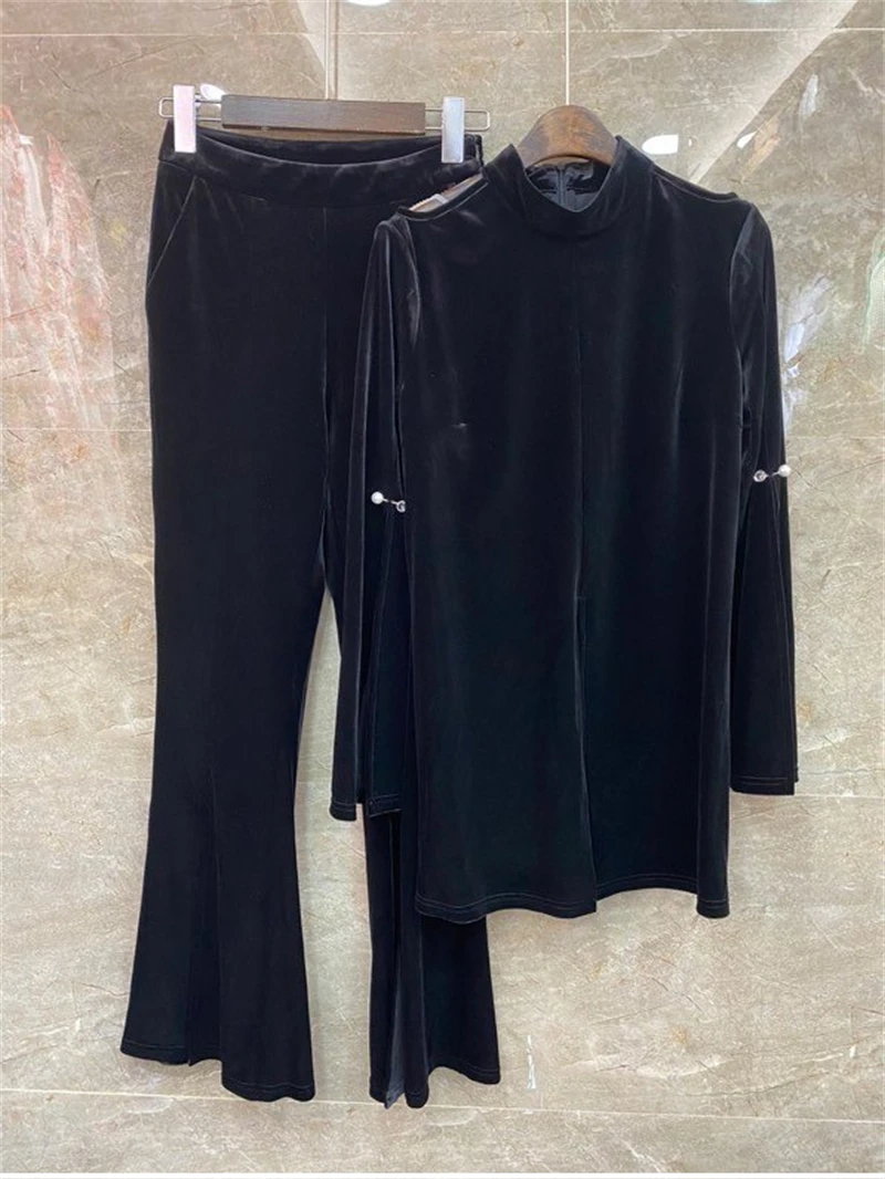Top Quality Women's Set 2021 Autumn Winter Pant Suit Woman Belt Deco Long Velvet Sweatshirt Tops+Flare Leg Long Velour Pant Sets
Top Quality Women's Set 2021 Autumn Winter Pant Suit Woman Belt Deco Long Velvet Sweatshirt Tops+Flare Leg Long Velour Pant Sets