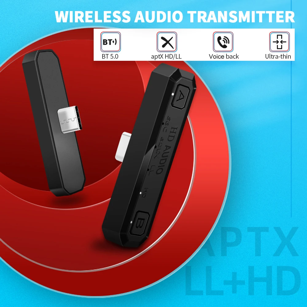 Portable Wireless Audio Transmitter BT 5.0 Adapter Compatible with Switch Support Dual Connection/Voice Return/aptX HD/LL Black 
Portable Wireless Audio Transmitter BT 5.0 Adapter Compatible with Switch Support Dual Connection/Voice Return/aptX HD/LL Black