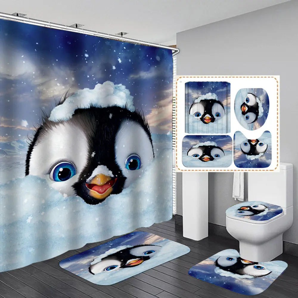 Funny Penguin Blue Polyester Fabric Shower Curtain Non-Slip Bath Mat Toilet Lid Cover Rugs Home Bathroom Decor Set
Funny Penguin Blue Polyester Fabric Shower Curtain Non-Slip Bath Mat Toilet Lid Cover Rugs Home Bathroom Decor Set
