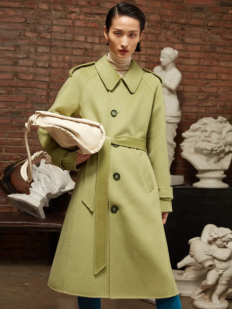 

Shzq французское высококачественное двустороннее кашемировое пальто, женское средней длины, новинка 2021, мягкое пальто из 100% чистой шерсти