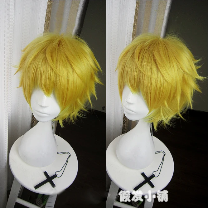 

Anime Hunter x Hunter Kurapika Cosplay Wigs Short Golden Blonde Heat Resistant Hair Synthetic Cosplay Wig + Wig Cap