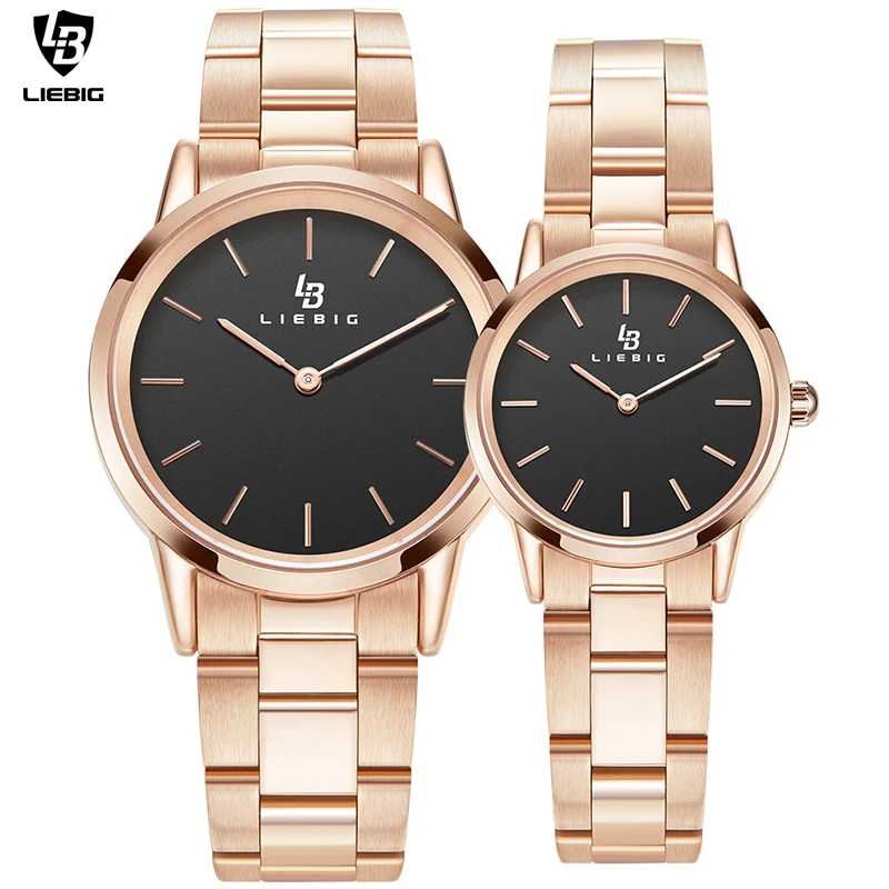 LIEBIG Couple Men Women Quartz Watches Stainless Steel Waterproof Wristwatches Ladies Fashion Simple reloj hombre L2009 | Наручные часы
