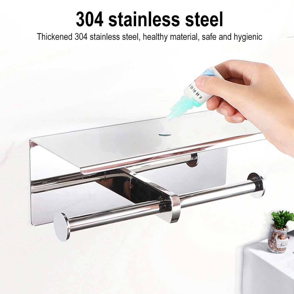 304 stainless steel non-perforated double roll paper holder toilet mobile phone toilet paper holder bathroom tissue holder 
304 stainless steel non-perforated double roll paper holder toilet mobile phone toilet paper holder bathroom tissue holder