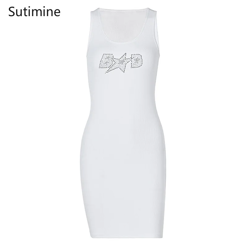 Sutimine 2021 Sleeveless Sequined Letter Print Sexy Mini Dress Summer Women Fashion Streetwear Outfits Y2K Party Clothing 
Sutimine 2021 Sleeveless Sequined Letter Print Sexy Mini Dress Summer Women Fashion Streetwear Outfits Y2K Party Clothing