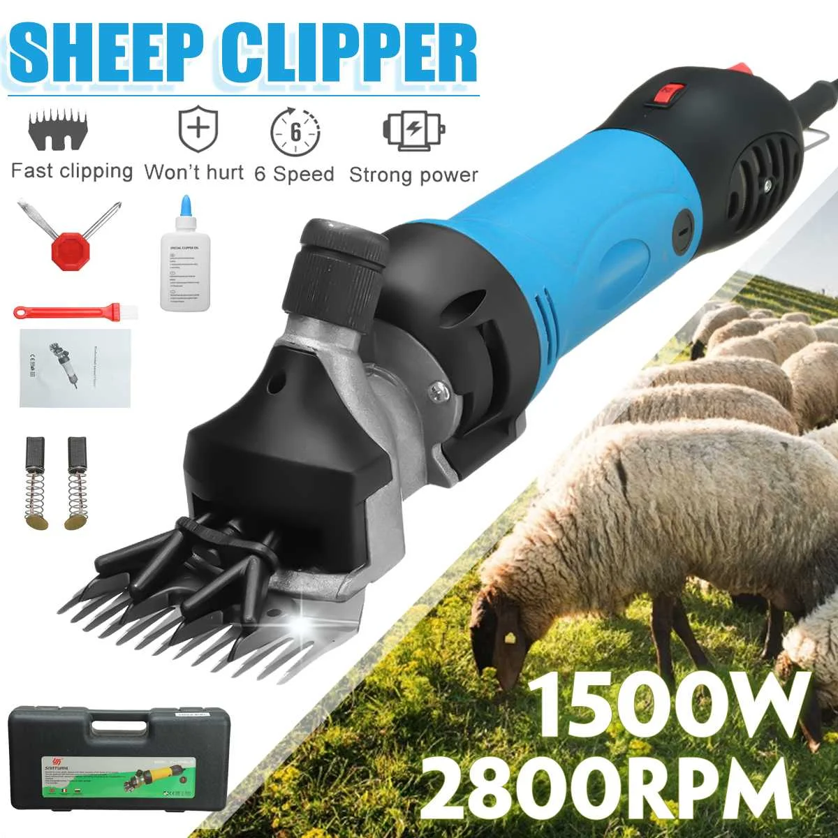 1500W 6 speed Electric Sheep Pet Hair Clipper Shearing Kit Shear Wool Cut Goat Pet Animal Shearing Supplies Farm Cut Machine
1500W 6 speed Electric Sheep Pet Hair Clipper Shearing Kit Shear Wool Cut Goat Pet Animal Shearing Supplies Farm Cut Machine