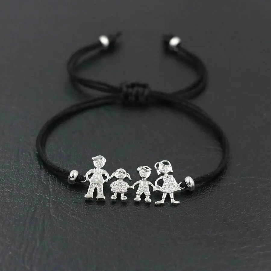 Модные милые стальные браслеты со стальной фигуркой для семьи с мамой папой