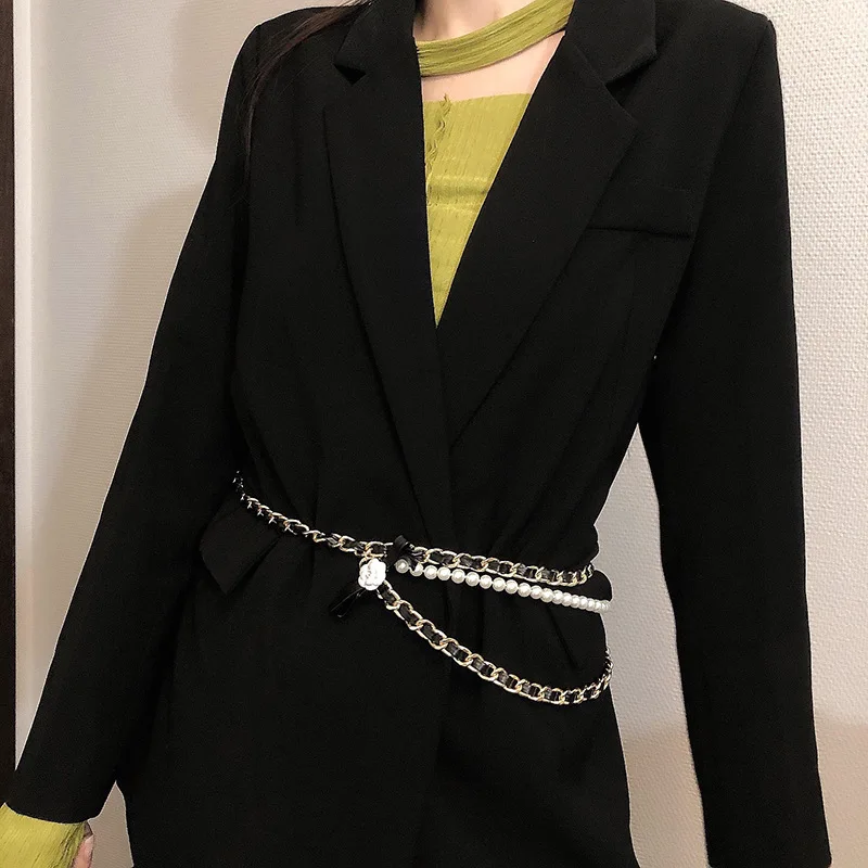 Аксессуары для женского ремня, многослойная плетеная цепь из кожи с металлическим блеском и жемчугом, женское ожерелье с цветком 
Аксессуары для женского ремня, многослойная плетеная цепь из кожи с металлическим блеском и жемчугом, женское ожерелье с цветком