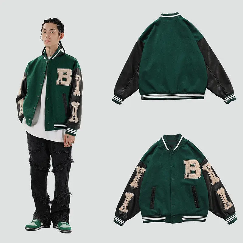 Men PU Leather Long Sleeve Bomber Jackets Vintage Patchwork Furry Bone Embroidery Baseball Jacket Autumn Oversized V-Neck Coats
Men PU Leather Long Sleeve Bomber Jackets Vintage Patchwork Furry Bone Embroidery Baseball Jacket Autumn Oversized V-Neck Coats