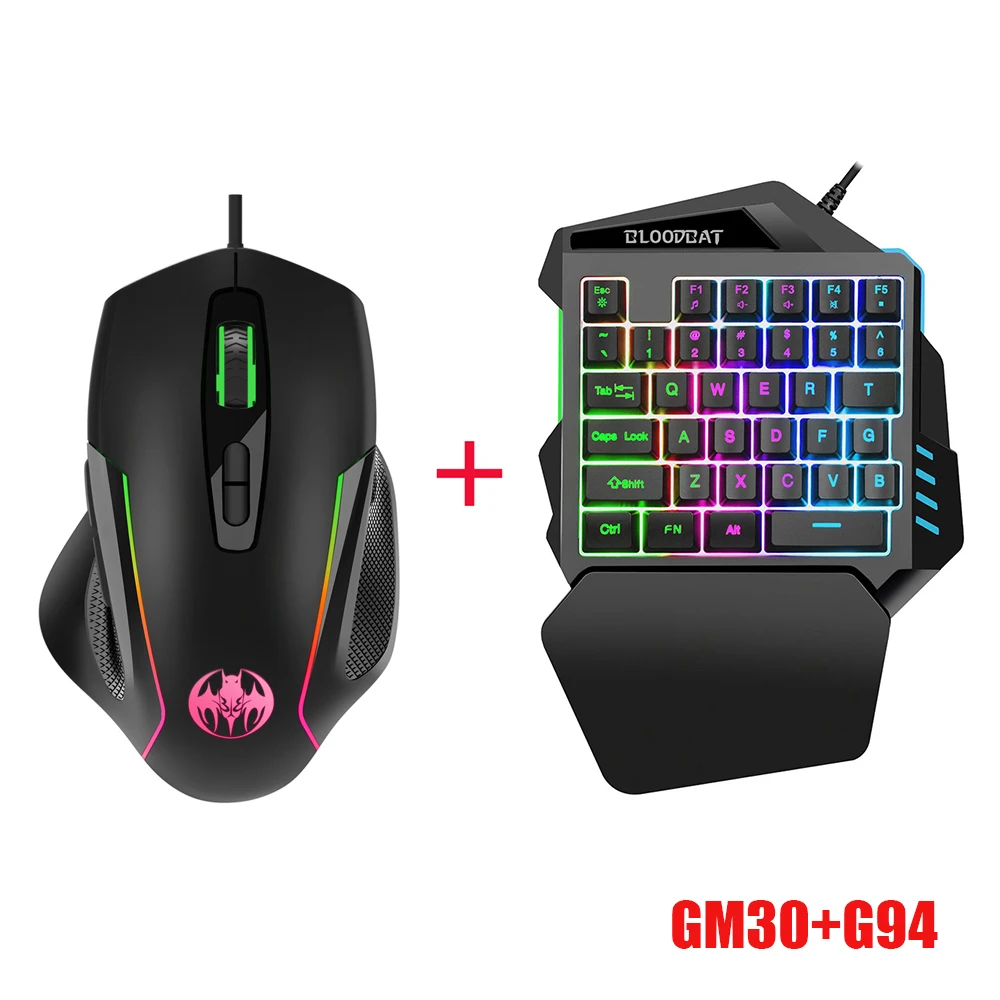 

Ergonomic Keyboard And Mouse Combo Colorful Backlight One-Handed USB Wired Gaming Keyboards 5500DPI PC Gamer Set For LOL CS