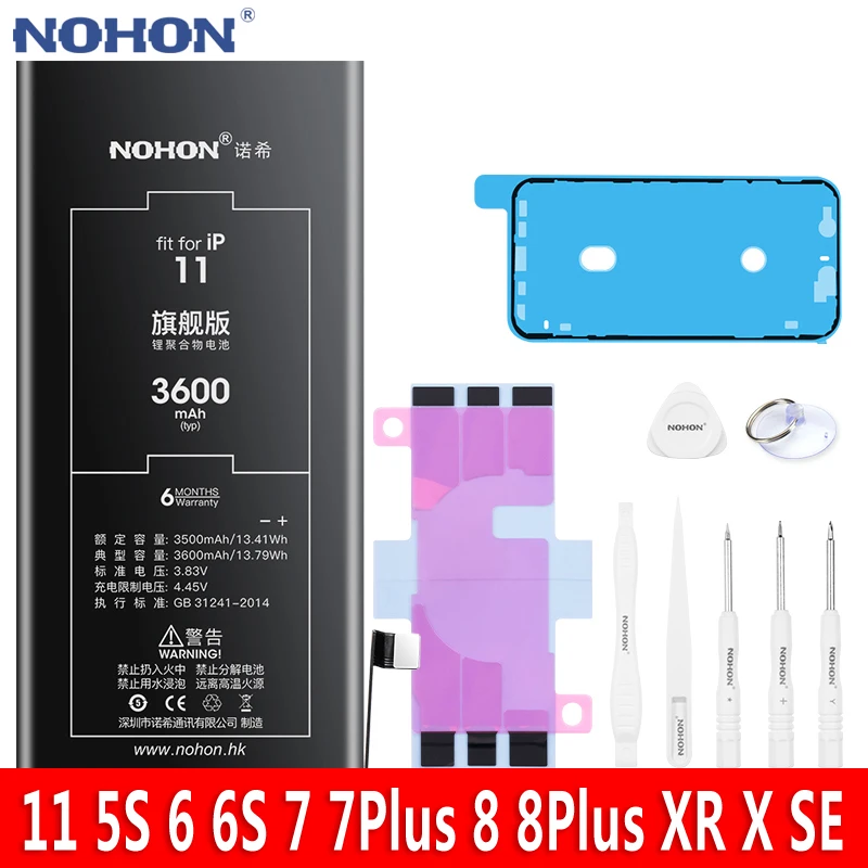 Аккумулятор NOHON для iPhone 11 5S 6 6S 7 8 Plus XR X SE Max сменная батарея телефона большой