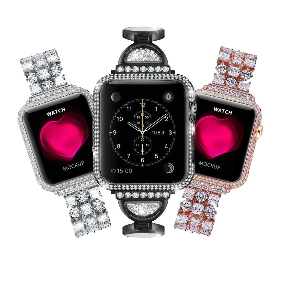 Алмазная Защитная крышка для Apple watch чехол 5 40/44 мм Роскошные Нержавеющая сталь с