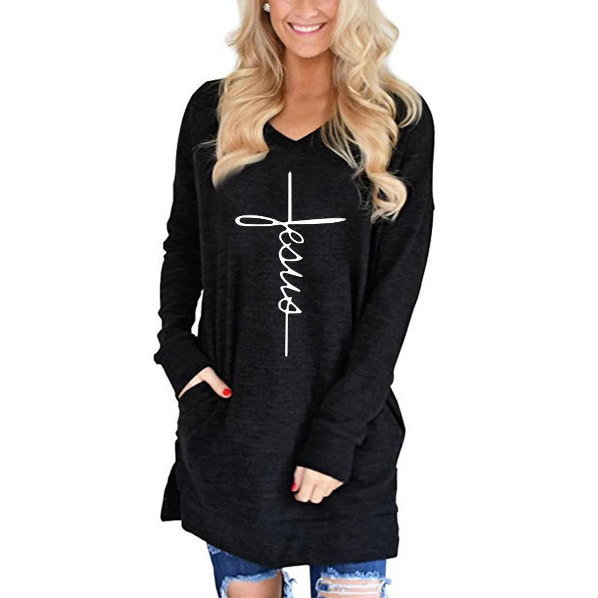 bazhenova loose women t shirt casual v neck long sleeve letter print pockets tshirt femme tops winter autumn clothes T1650
bazhenova loose women t shirt casual v neck long sleeve letter print pockets tshirt femme tops winter autumn clothes T1650