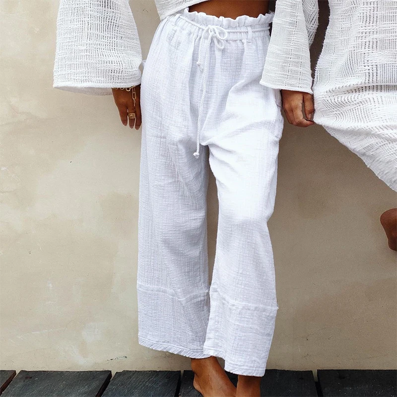 Autumn Fashion Solid Women Cropped Trousers Elegant Fungus Lace-Up Loose Pants Spring Ladies Casual Cotton Linen Wide Leg Pants
Autumn Fashion Solid Women Cropped Trousers Elegant Fungus Lace-Up Loose Pants Spring Ladies Casual Cotton Linen Wide Leg Pants