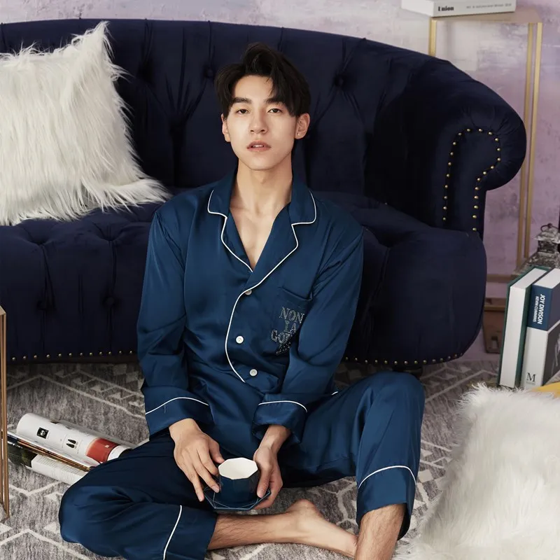 Satin 2PCS Couple Pajamas Set M-XXXL Loose Home Clothes Lounge Shirt&Pant Sleepwear Spring Autumn New Long Sleeve Nightwear 
Satin 2PCS Couple Pajamas Set M-XXXL Loose Home Clothes Lounge Shirt&Pant Sleepwear Spring Autumn New Long Sleeve Nightwear