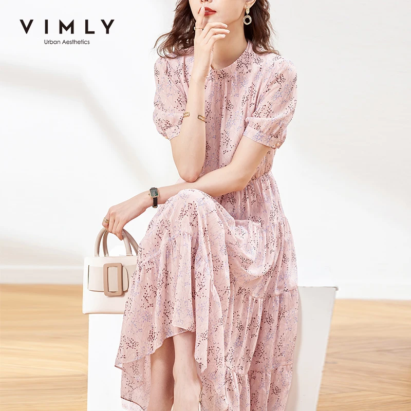 VIMLY Women's Floral Dress Summer New Stand Collar Chiffon Dresses Elegant Elastic Waist Maxi Dress Female Vestidos F7235
VIMLY Women's Floral Dress Summer New Stand Collar Chiffon Dresses Elegant Elastic Waist Maxi Dress Female Vestidos F7235