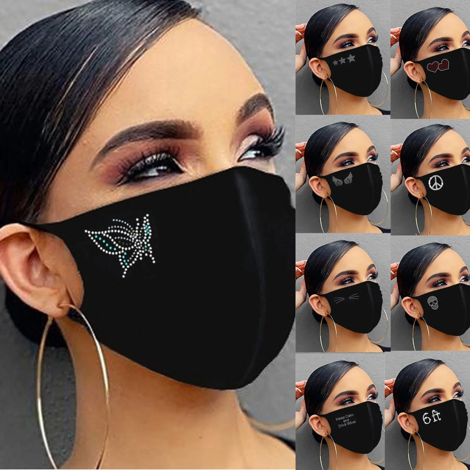 Fashion Bling Rhinestones Glitter Face Masks Adult Outdoor Dustproof Ice Cotton Shiny Drill Mouth Mask mascarillas reutilizables
Fashion Bling Rhinestones Glitter Face Masks Adult Outdoor Dustproof Ice Cotton Shiny Drill Mouth Mask mascarillas reutilizables
