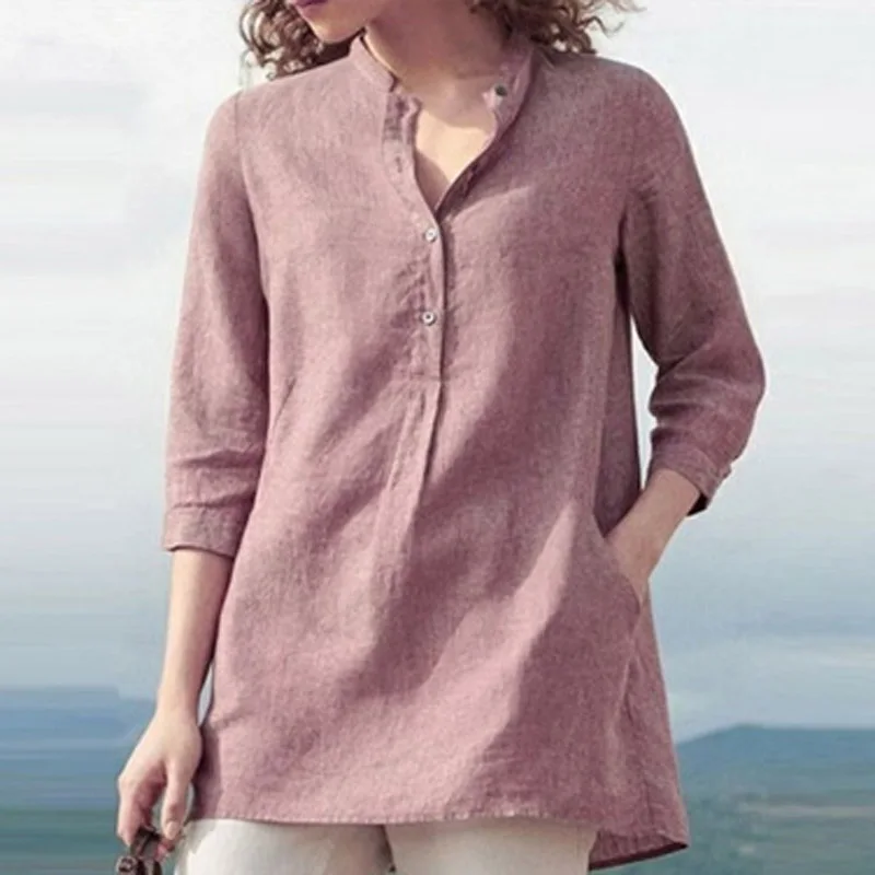 Casual Basic Solid Button Linen Shirts Blouse Elegant V-Neck Three Quarter Sleeve Tops Fashion Women Plus Size Pocket Blusas 5XL
Casual Basic Solid Button Linen Shirts Blouse Elegant V-Neck Three Quarter Sleeve Tops Fashion Women Plus Size Pocket Blusas 5XL