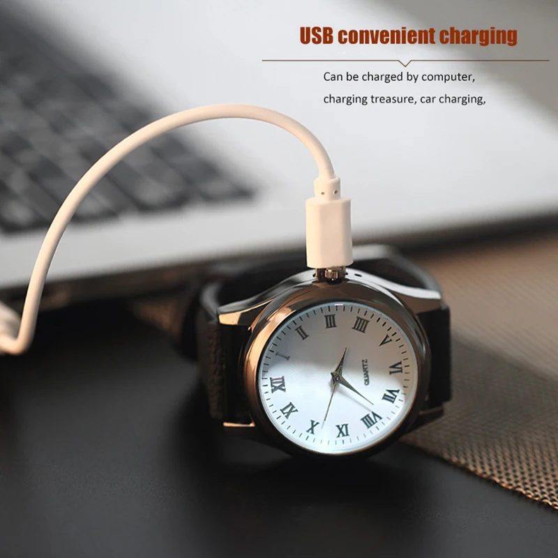 Часы наручные мужские с USB зарядкой модные простые беспламенные со сменным