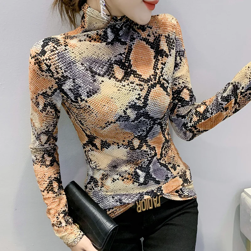 #9075 Leopard T Shirt Women Casual Vintage Basic Mesh T Shirt Femme Tight Turtleneck T Shirt Woman Thin Stretch Women's T-shirt
#9075 Leopard T Shirt Women Casual Vintage Basic Mesh T Shirt Femme Tight Turtleneck T Shirt Woman Thin Stretch Women's T-shirt