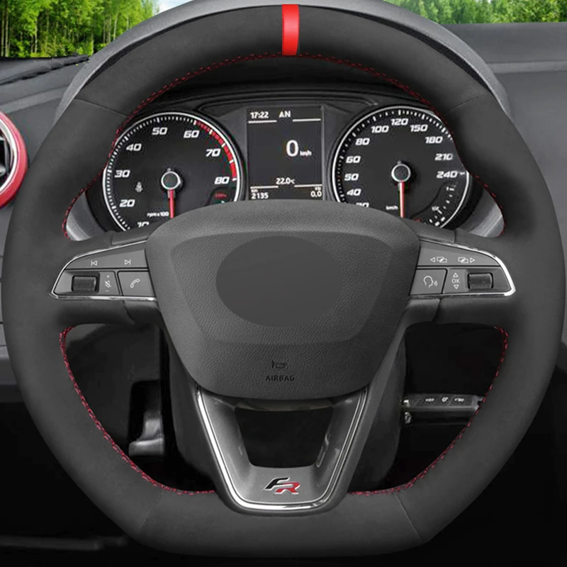 Черный замшевый красный маркер чехол рулевого колеса автомобиля для Seat Leon Cupra R ST