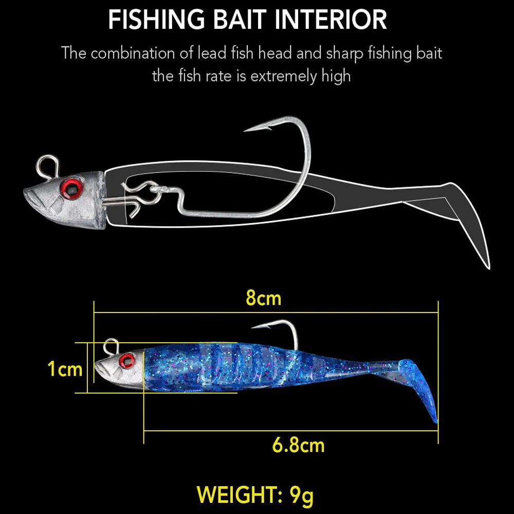 JACKFISH 8CM 9G Jigging Soft Bait Fishing Lures 5 color JIG Lead Head Jig Fish T Tail Sea Bass Lure Fishing Tackle
JACKFISH 8CM 9G Jigging Soft Bait Fishing Lures 5 color JIG Lead Head Jig Fish T Tail Sea Bass Lure Fishing Tackle