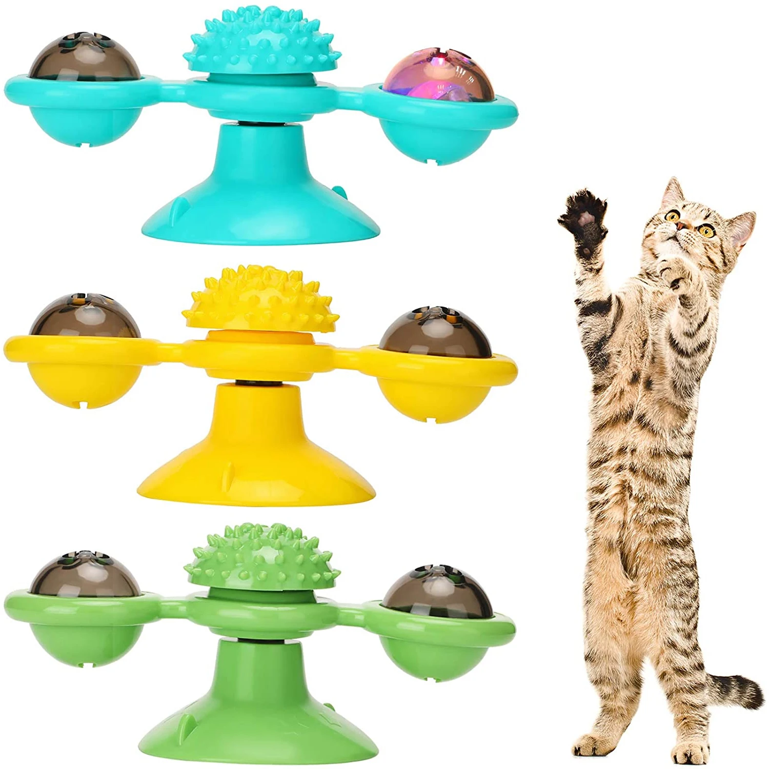 

Interactive Windmill Cat Toys Turntable with LED Light Catnip Chew Toy for Cats Kitten Massage Hair Brush Grooming Scratching