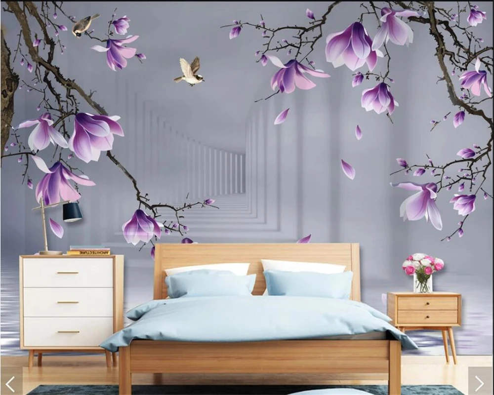 3d обои beibehang высокое качество красивые на заказ Модные фиолетовые цветы бабочки