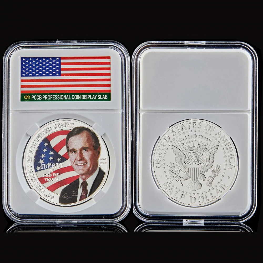 

USA 51St President George Herbert Walker Bush Colorized Challenge Art Coin In God We Trust Liberty Freedom Coin