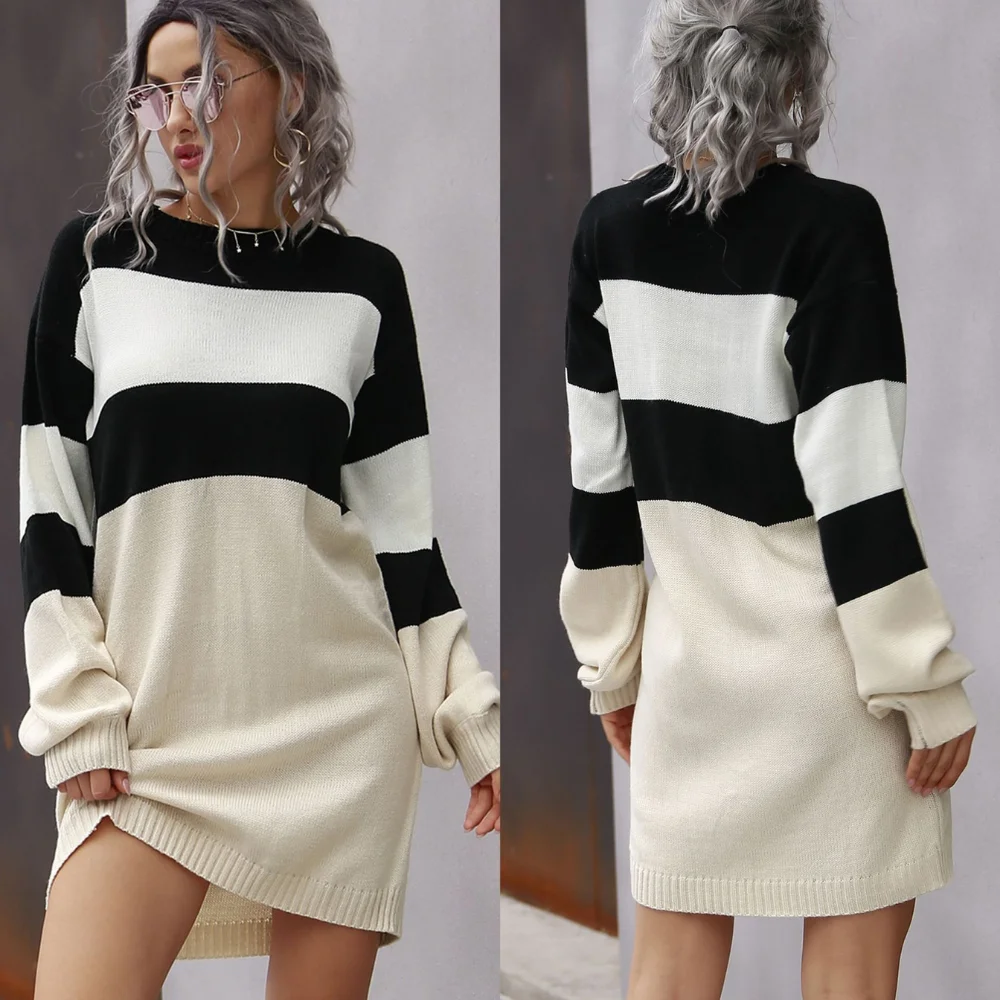 Black White Striped Sweater Dress Women Long Sleeve Knitted Sweater Dress O Neck Dresses For Women
Black White Striped Sweater Dress Women Long Sleeve Knitted Sweater Dress O Neck Dresses For Women
