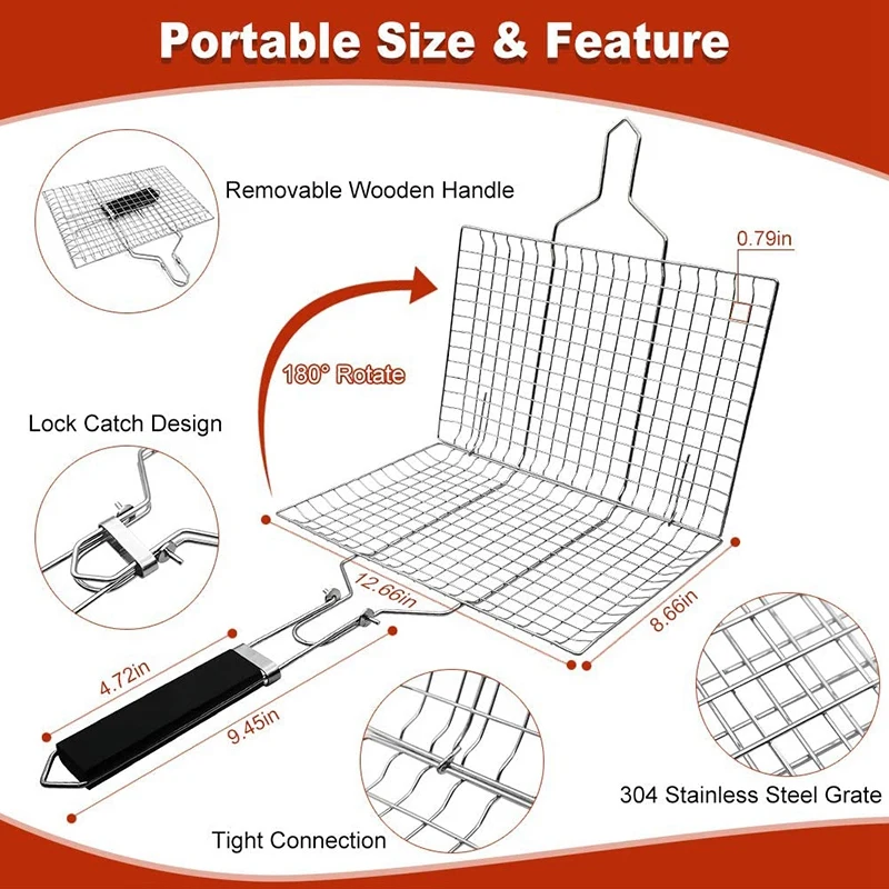 Portable Grill Basket, Grilling Basket, Foldable BBQ Grill Basket with Removable Handle, Perfect for Grilling Vegetable
Portable Grill Basket, Grilling Basket, Foldable BBQ Grill Basket with Removable Handle, Perfect for Grilling Vegetable