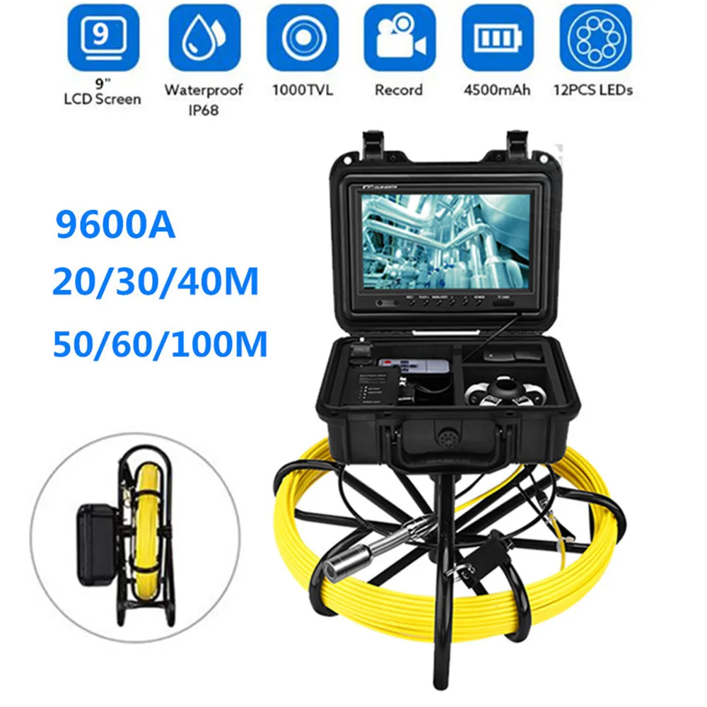 Eyoyo 9600A 20/30/50M Pipeline Inspection Video Camera DVR IP68 Drain Sewer Pipeline Industrial Endoscope with 9" Monitor
Eyoyo 9600A 20/30/50M Pipeline Inspection Video Camera DVR IP68 Drain Sewer Pipeline Industrial Endoscope with 9" Monitor