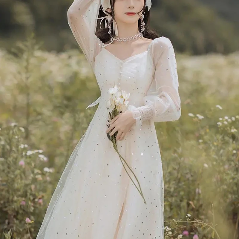 Spring French Fairy Dress Women Elegant Patchwork Sequin Party Dress Female V-neck Sweet Kawaii Korean Dress Women 2021 New
Spring French Fairy Dress Women Elegant Patchwork Sequin Party Dress Female V-neck Sweet Kawaii Korean Dress Women 2021 New