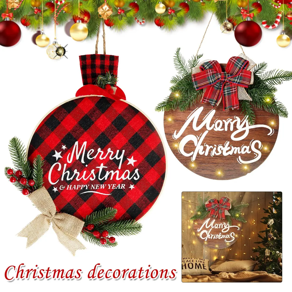 Wooden Merry Christmas Wreath Sign LED Light Wall Hanging Garland Sign Round Xmas Decoration Home Wall Decoration N-Y 2 Styles
Wooden Merry Christmas Wreath Sign LED Light Wall Hanging Garland Sign Round Xmas Decoration Home Wall Decoration N-Y 2 Styles